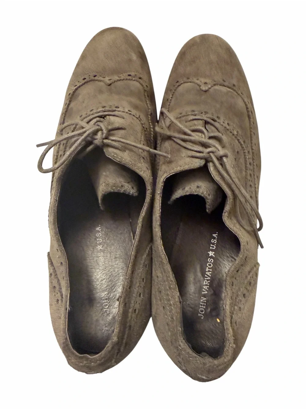 John Varvatos Men's Suede Wingtip Oxfords - Taupe Gray, pre-owned, SZ12